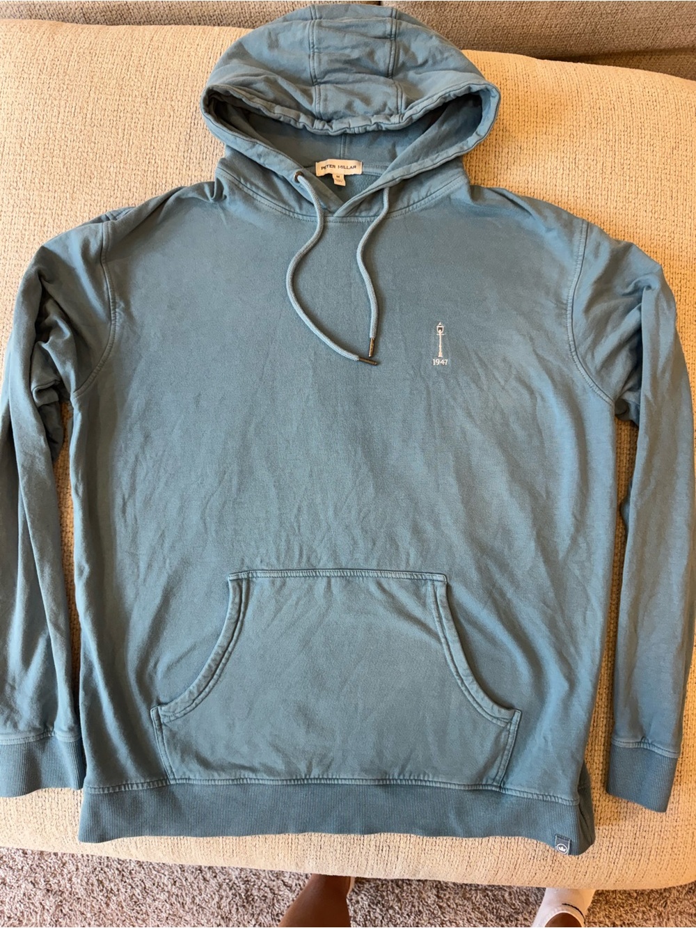 Peter Millar Teal Blue Pullover Hoodie Carmel country club 1947 logo